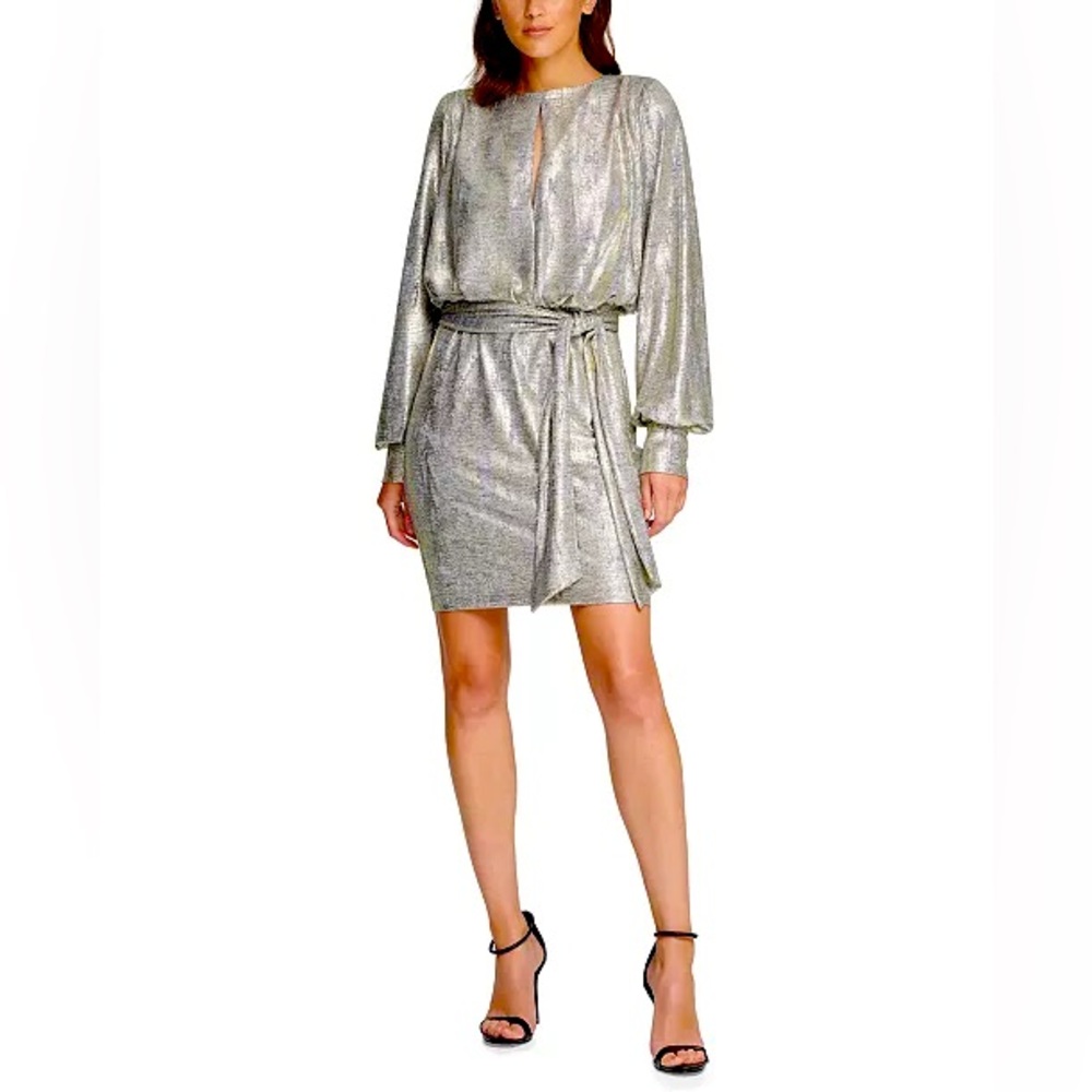 Vince Camuto Metallic Tie-Waist Shift Dress Size 4